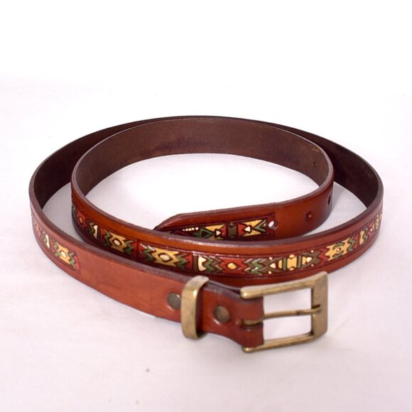 Women s Brown Belt With Aztec Design Size XL - Picture 2 of 7